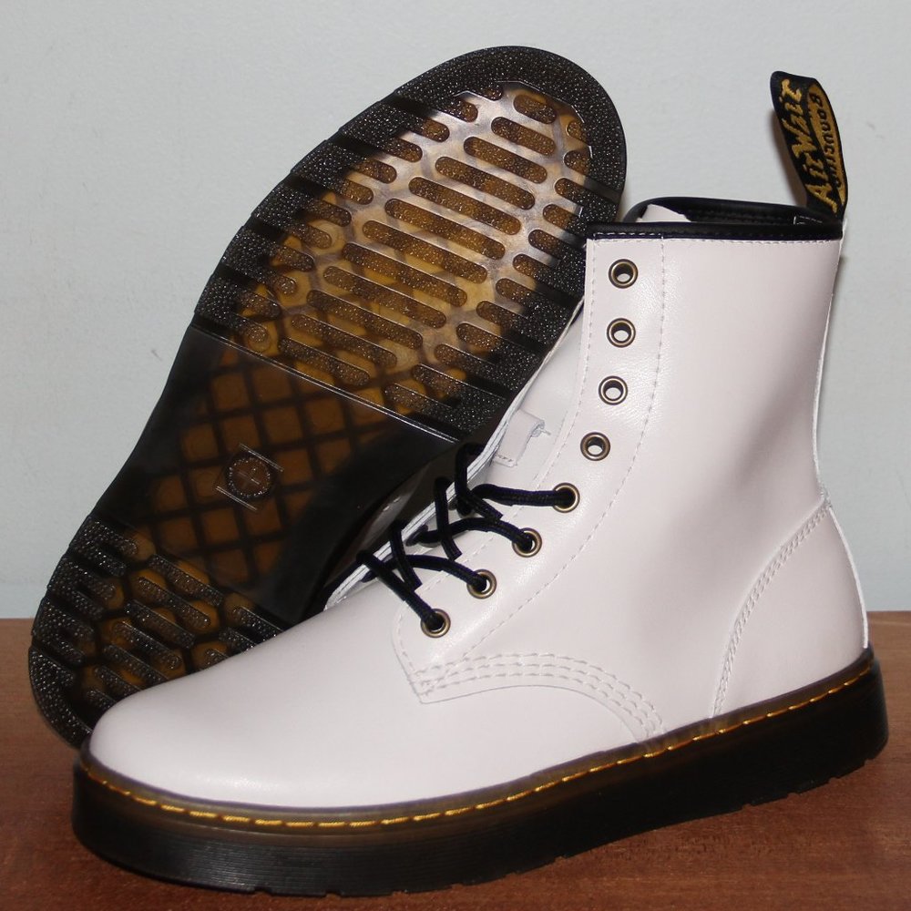 Dr. Martens Zavala Leather Combat Boots Womens 10 Mens 9 White 8 Eye New